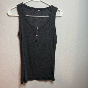 Henley Gray Sleeveless Button Tank Top